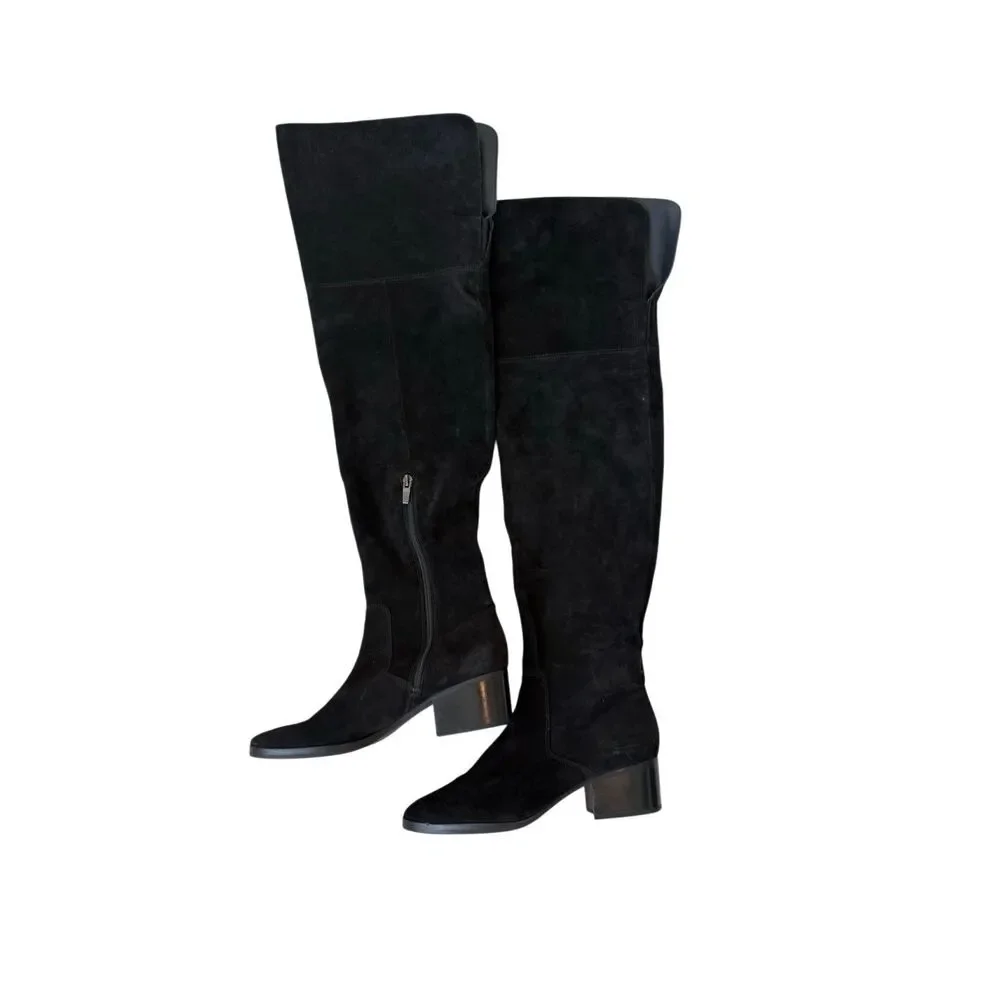 Via Spiga Womens Black Suede Block Heel Sophies Over The Knee Boots Size 8.5
